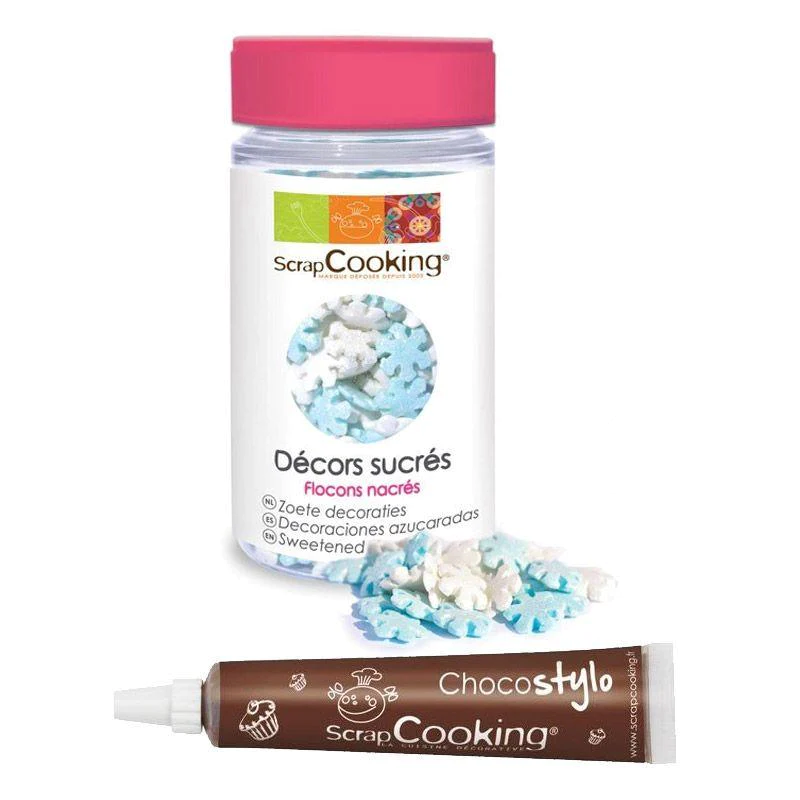 Décors sucrés flocons nacrés 50 g + Stylo chocolat Scrapcooking