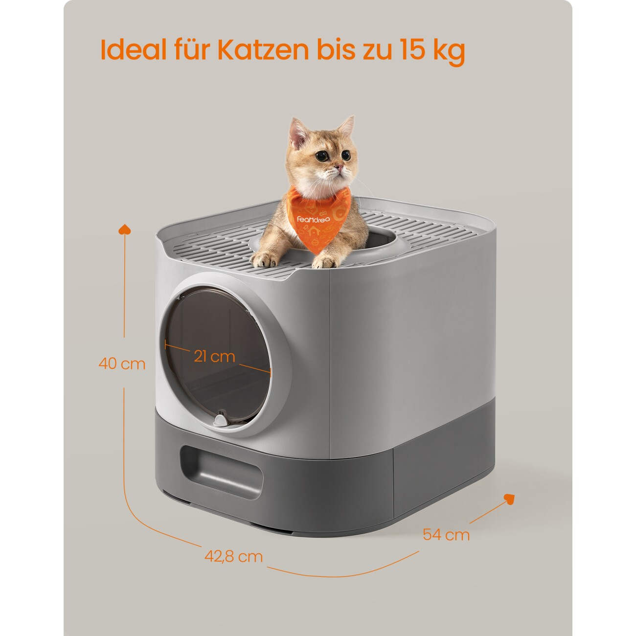 FEANDREA 2er Katzentoilette mit Deckel ausziehbares Tablett grau