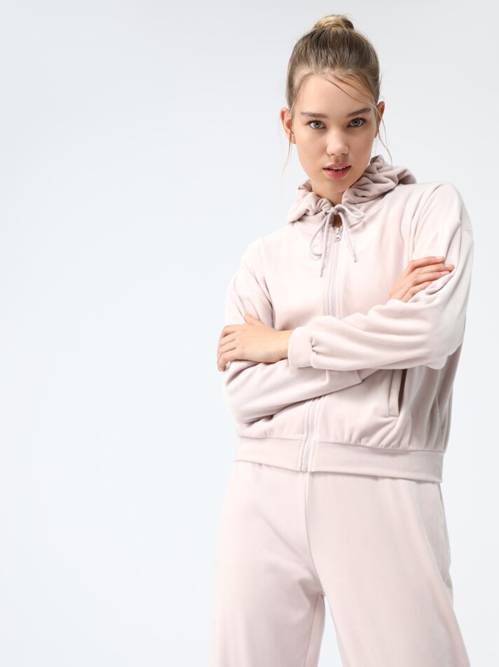 Jaqueta de veludo estilo moletom - Rosa claro