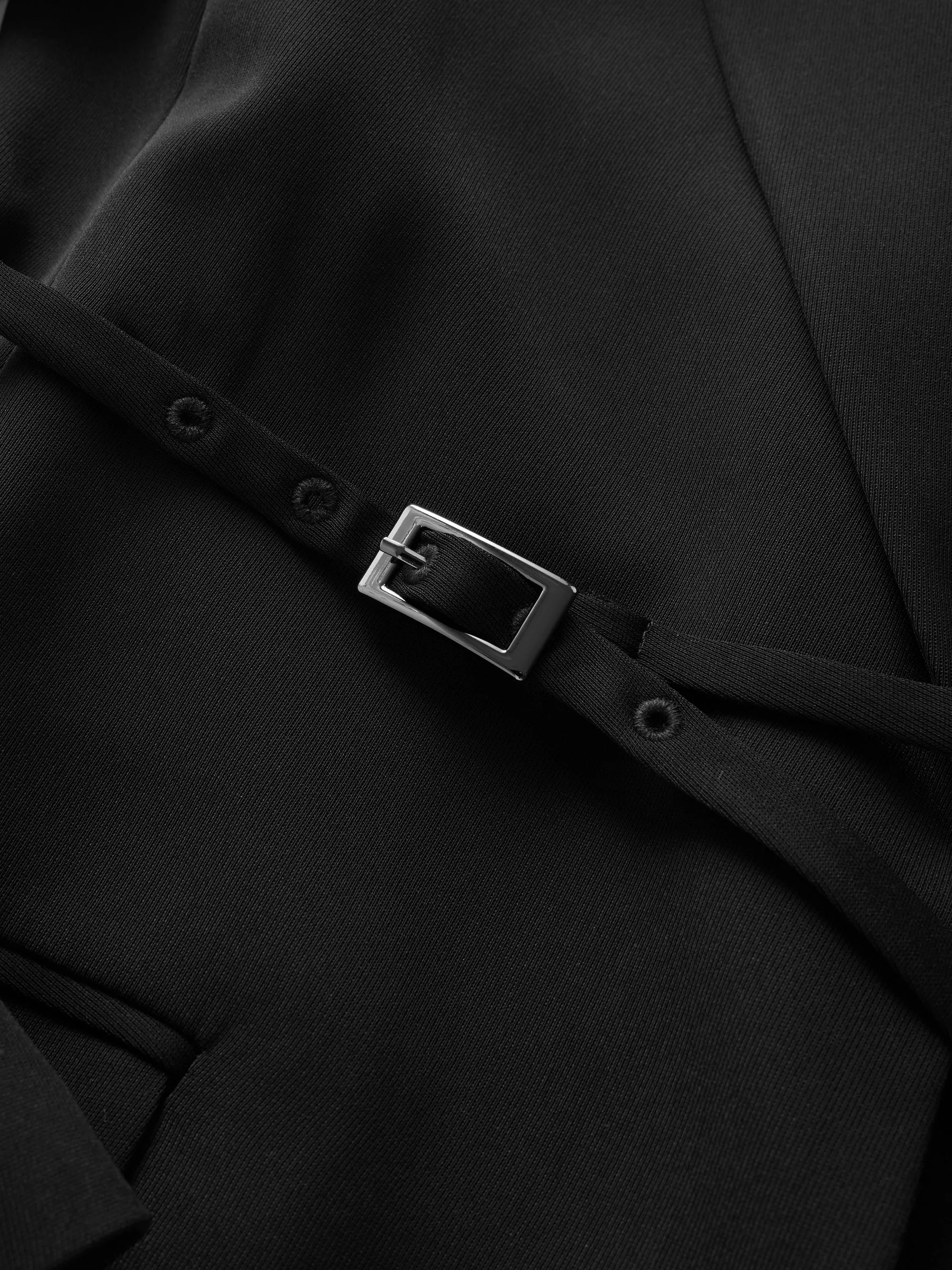 Zwart - Single Breasted Skinny Belt Blazer