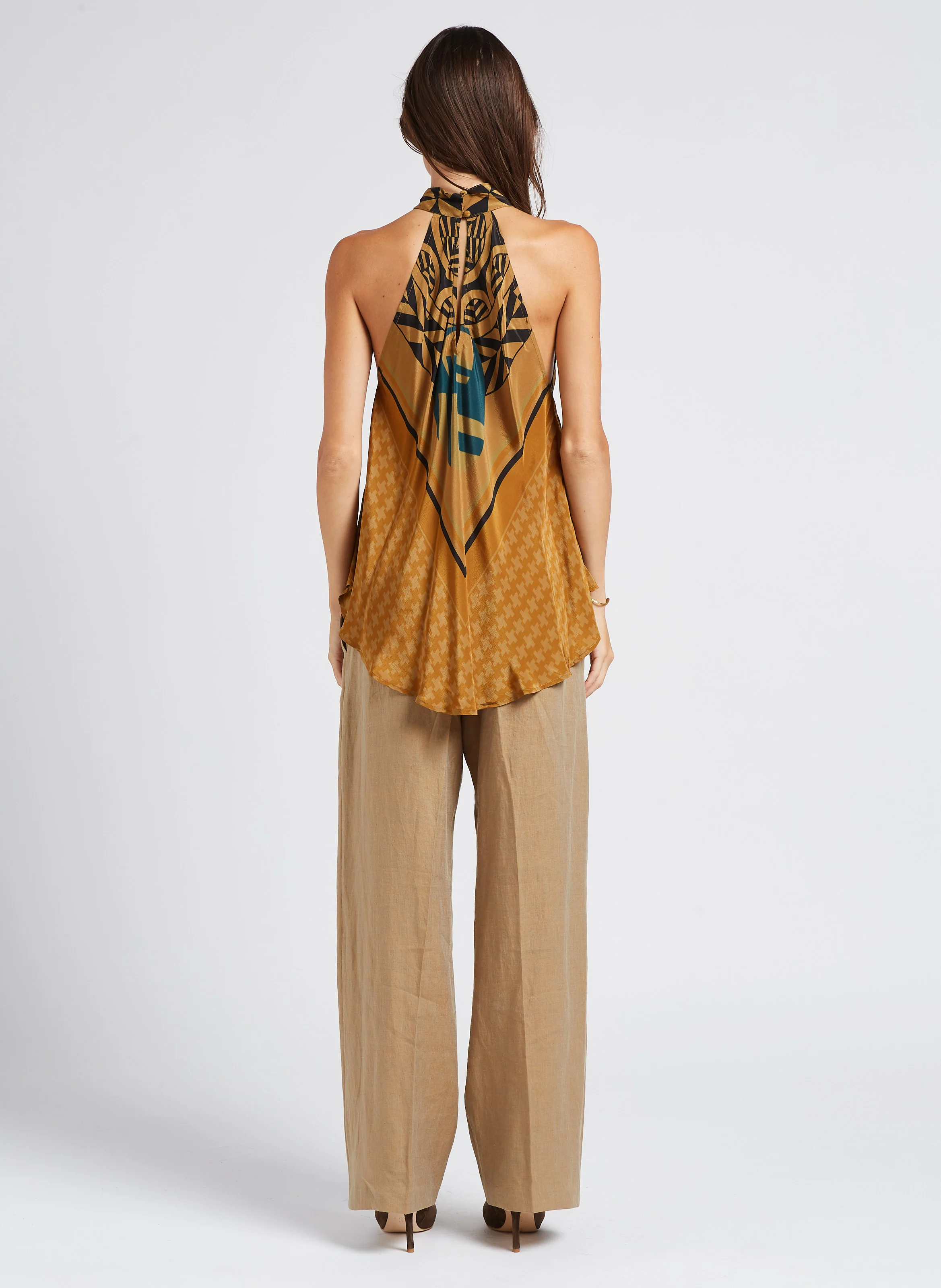 TAUSTIN - Pantalon large à clous colorés | Beige