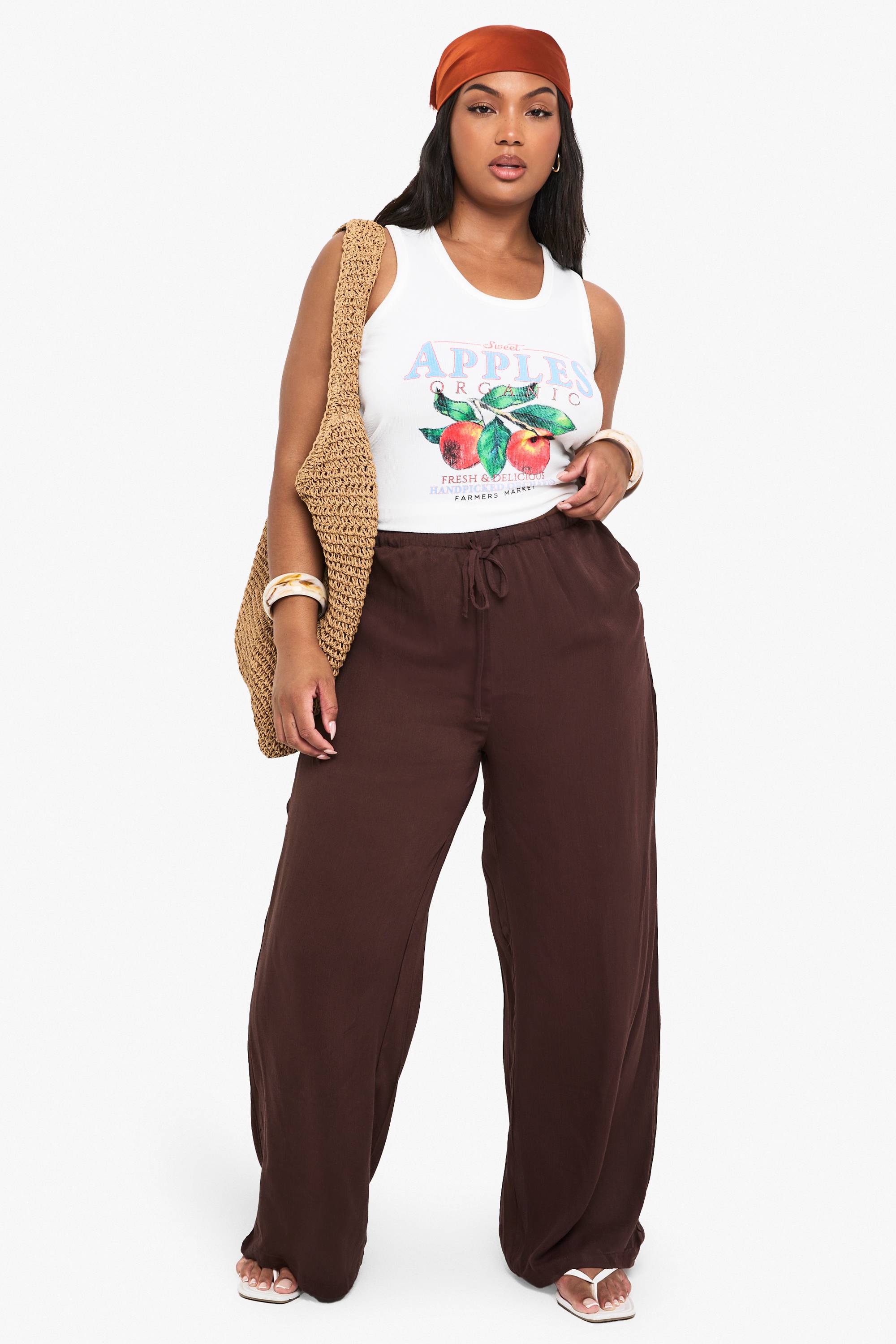 boohoo Pantalon De Plage Grande Taille En Tissu Gaze À Jambes Larges