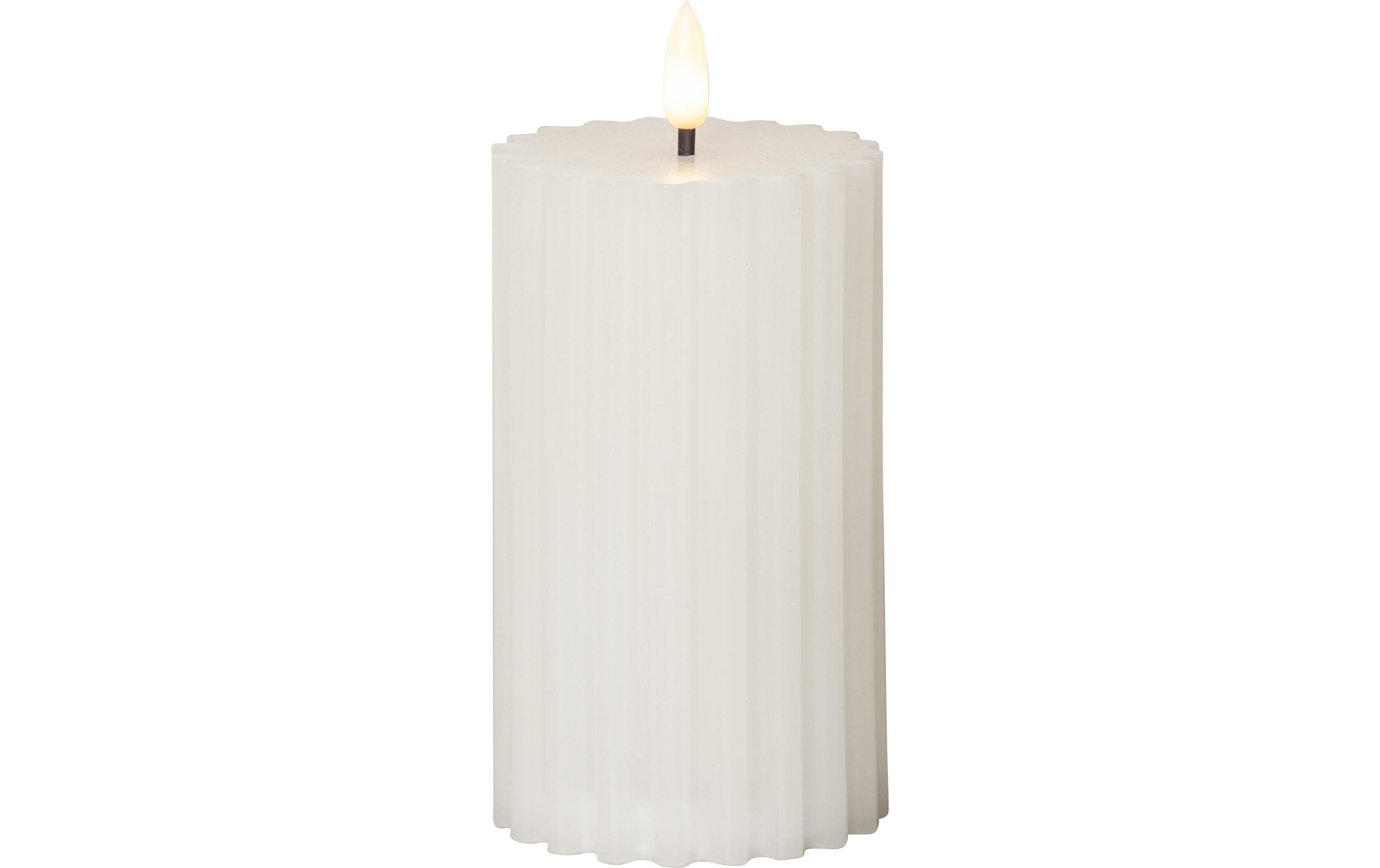 LED-Kerze Pillar Flamme Stripe, Ø 7.5 x 15 cm, WeissKerze aus Wachs mit LED Leuchte