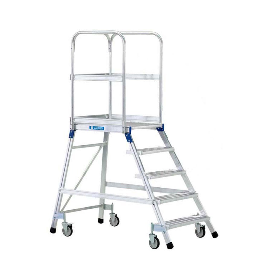 Zarges mobiele platformladder met 5 lichte metalen treden