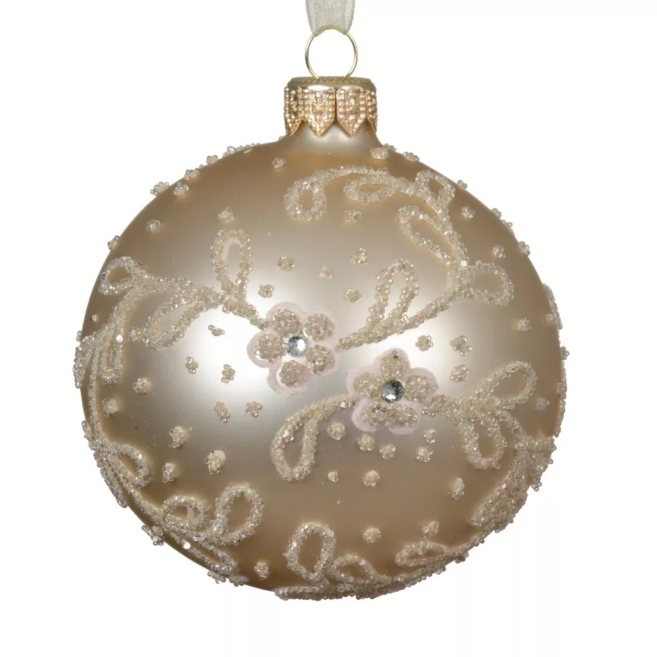 Lot de 6 boules de Noël en verre (D80 mm) Délicates Fleurs Perle