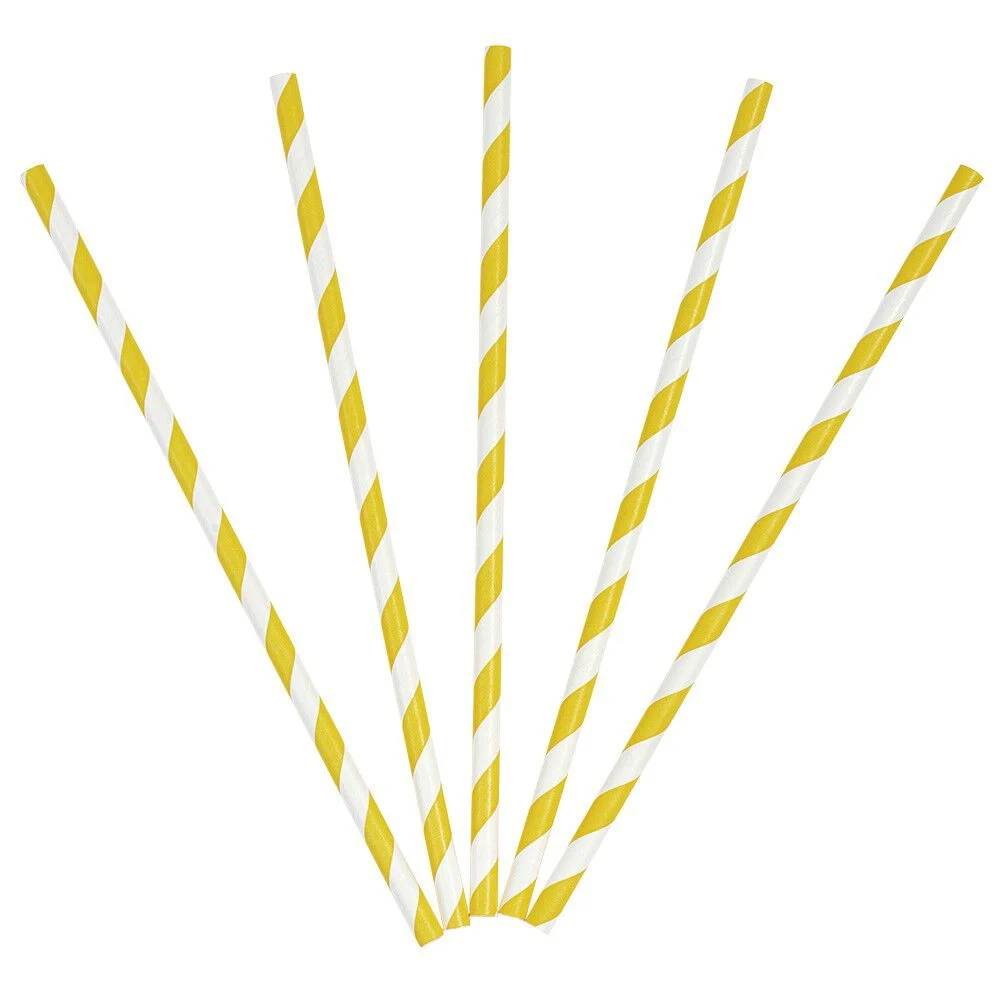 Paille en papier motif chevron blanc et jaune x20