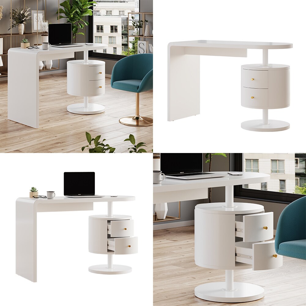 Vicco Schreibtisch Lara Weiß Hochglanz 120 x 50 cm 2 Schubladen