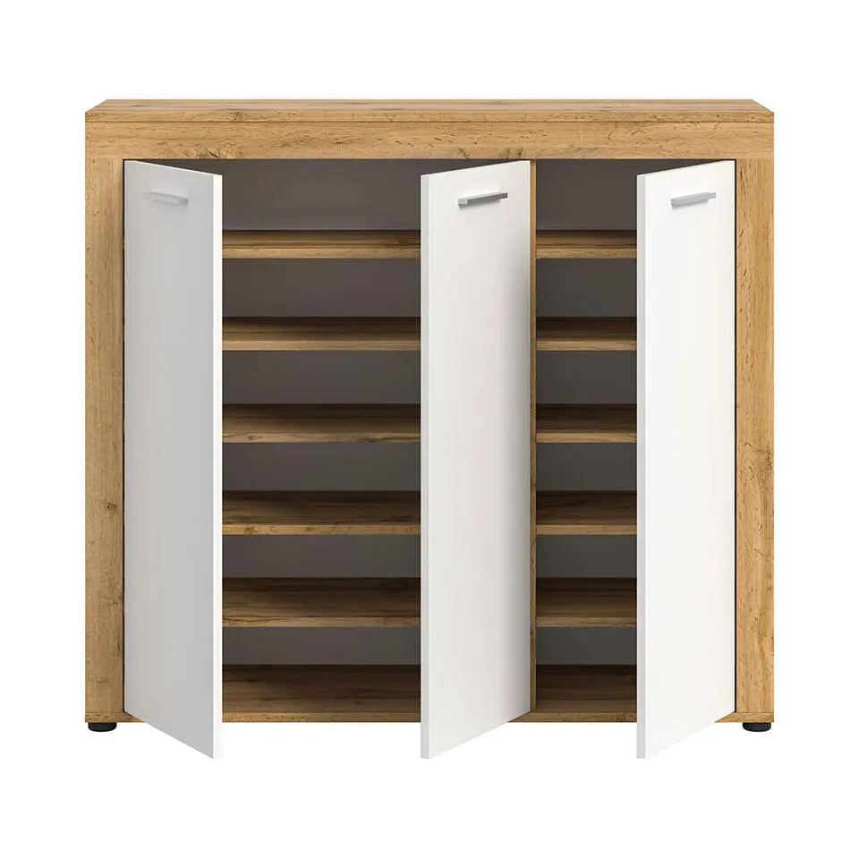 Hioshop Jam schoenenkast 3 deuren wit- eik decor