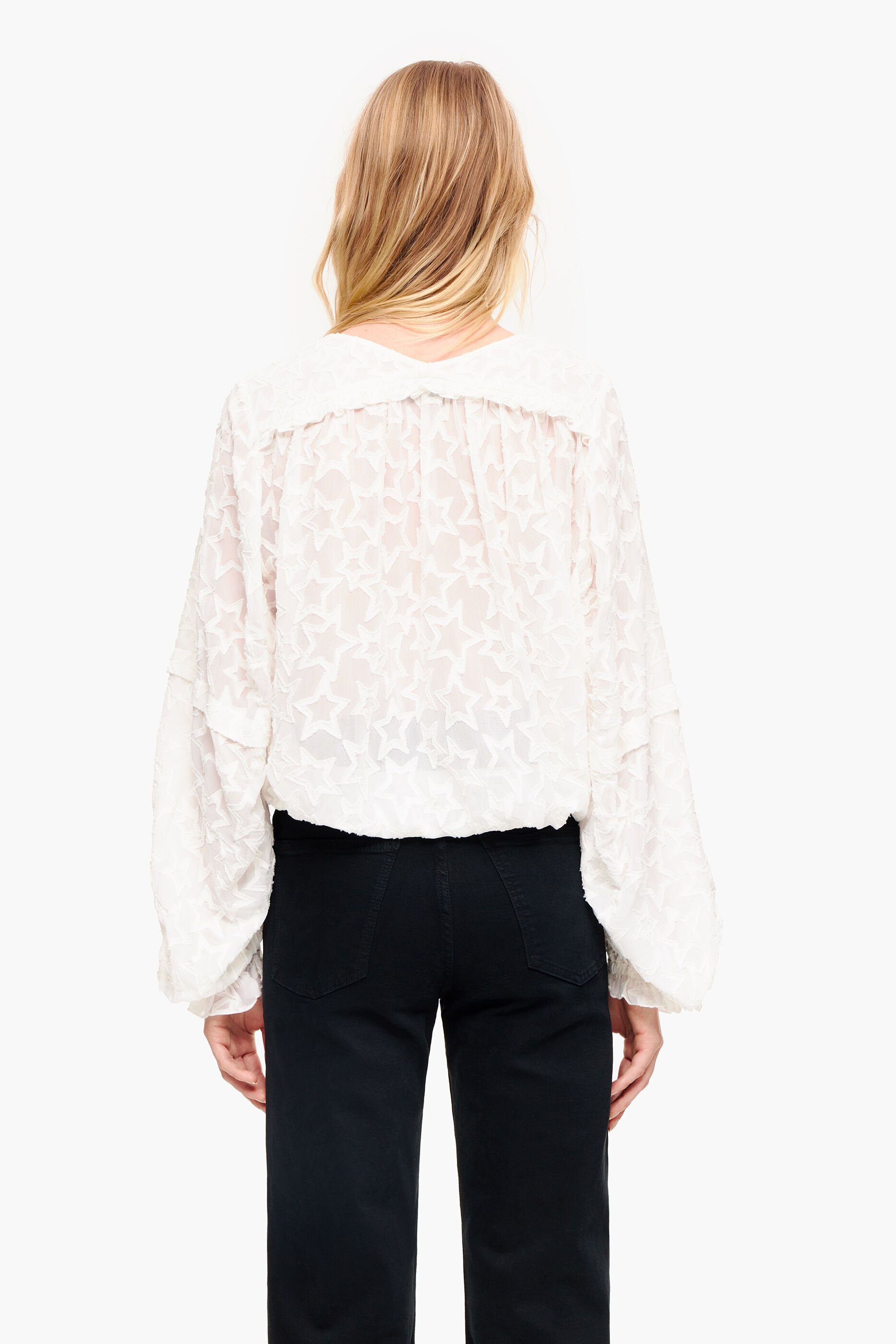 top cropped com estampa de estrelas em jacquard