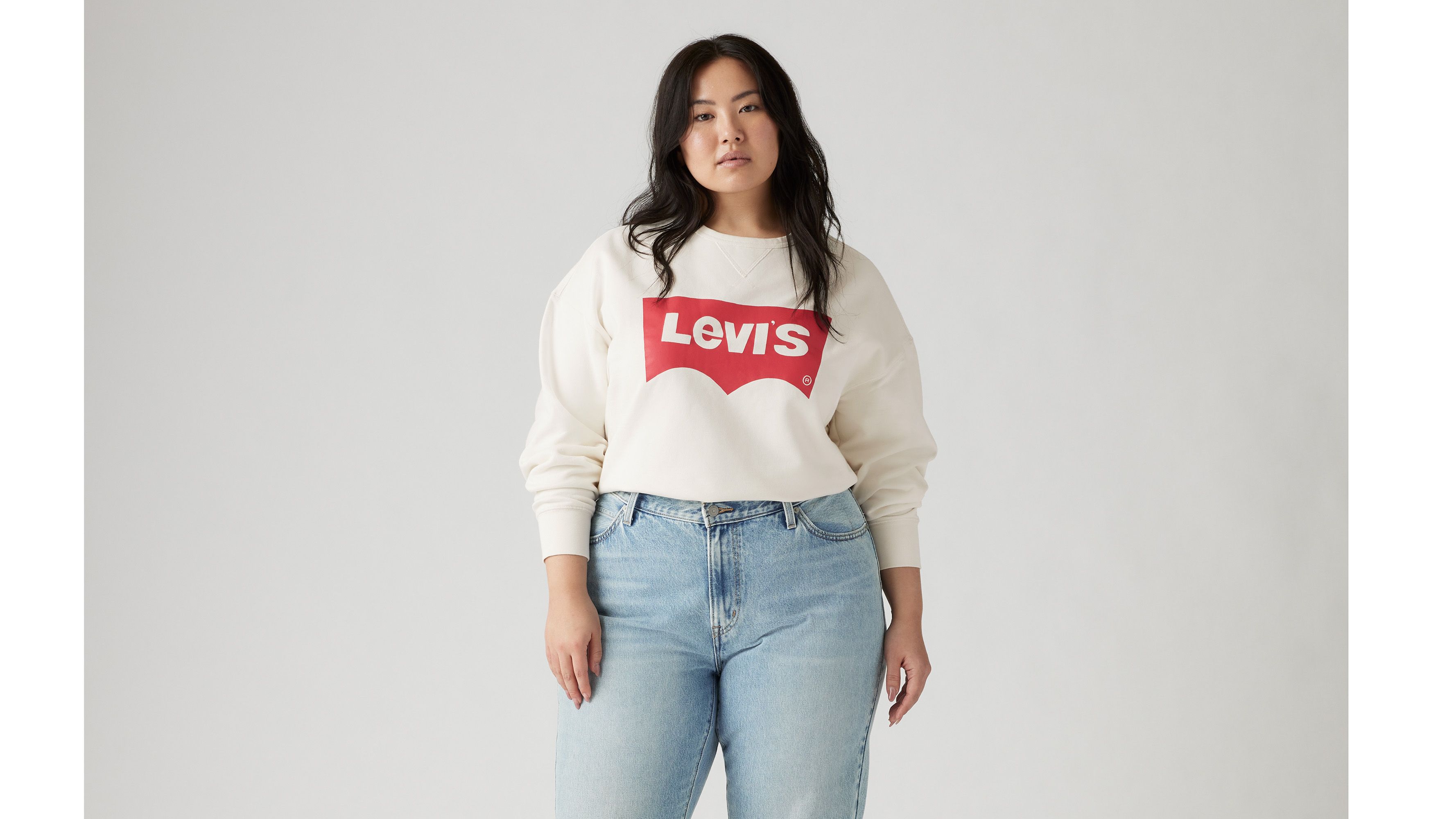 Sweat-shirt col rond graphique Signature (grandes tailles) - Plus Crew Wonky Batwing Cloud Dancer - Blanc