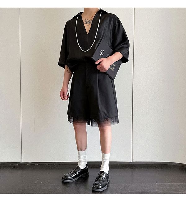 Freehop - Gelaagde shorts met hoge taille en mesh-afwerking