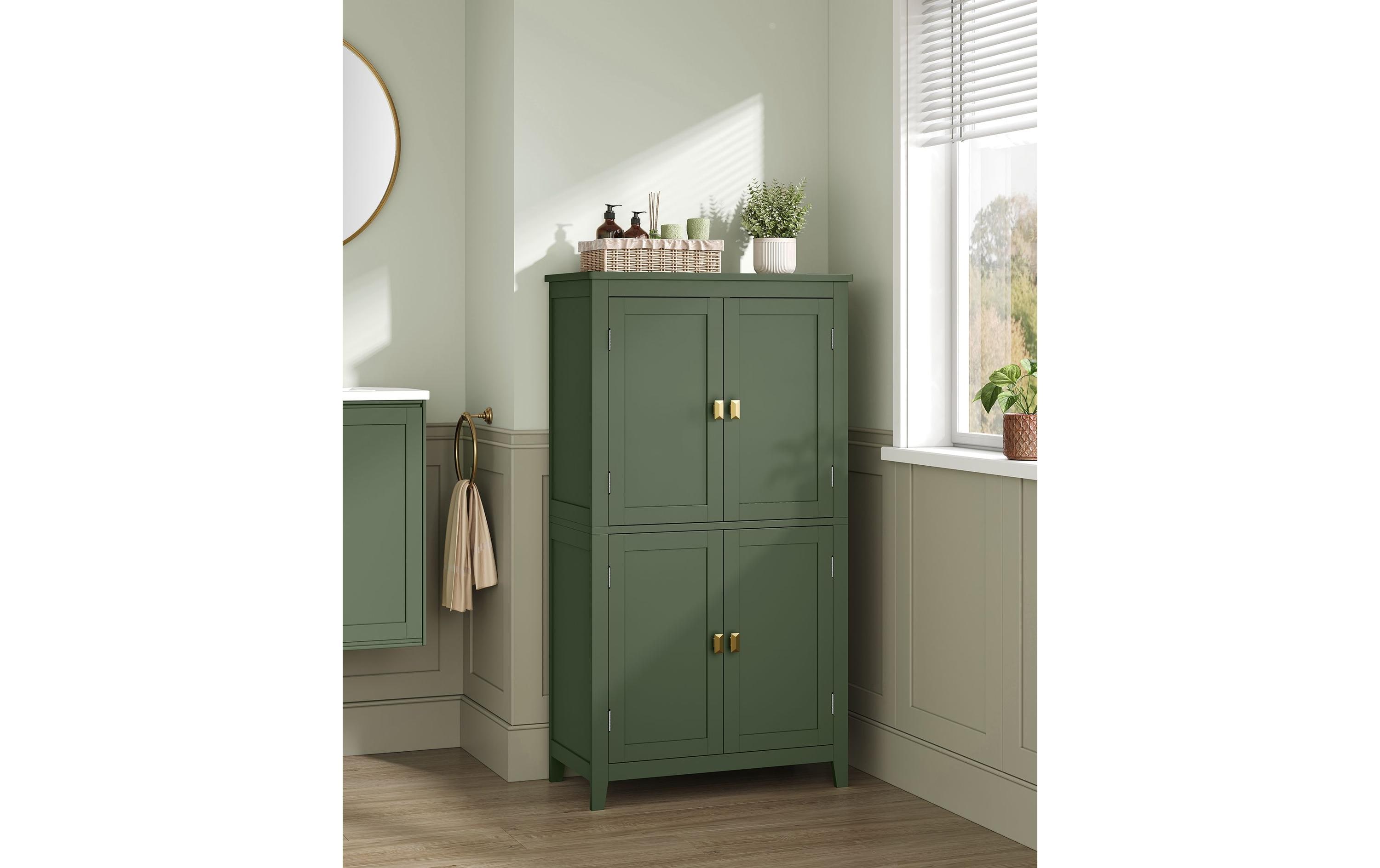 Kommode Bathroom Cabinet, 60 x 110 cm, Waldgrün<br>Badezimmerschrank mit 4 Türen und verstellbaren Ablagen