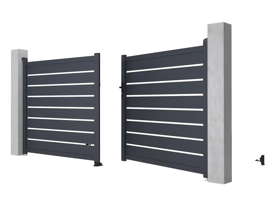 Portail électrique battant aluminium ajouré L355 x H166 cm anthracite - PRIMO