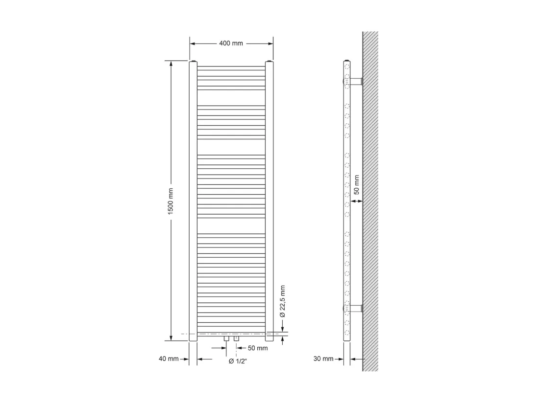 Radiateur de salle de bain Sahara raccord central chauffe-serviettes anthracite 40x150cm