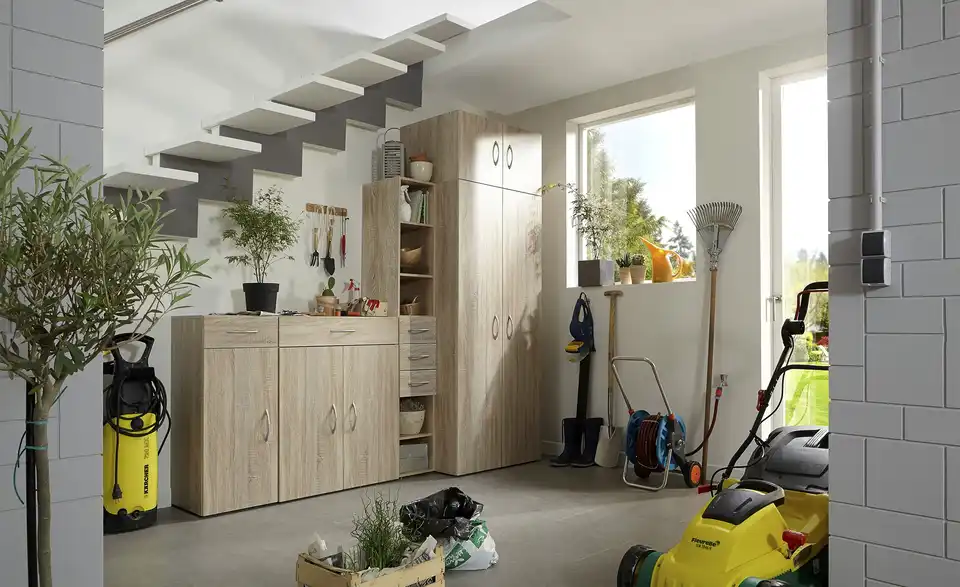 Schrank, 2-türig Multischrank-System Eiche sägerau (Nachbildung) 80 cm