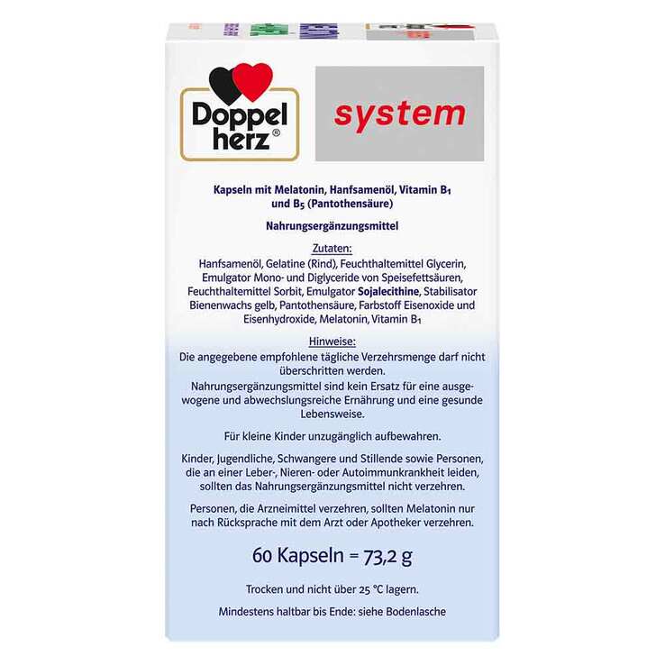 Doppelherz Melatonin + Hanföl system Kapseln, 60 St