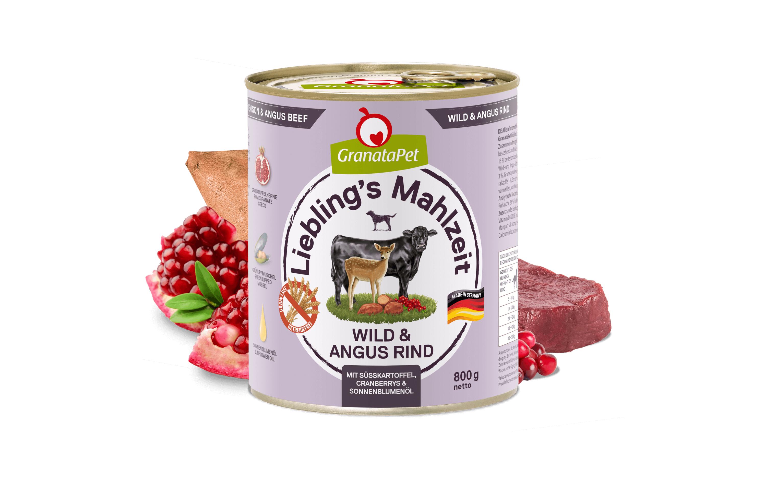 Nassfutter Liebling's Mahlzeit Wild & Angus Rind 800 gAlleinfuttermittel für ausgewachsene Hunde