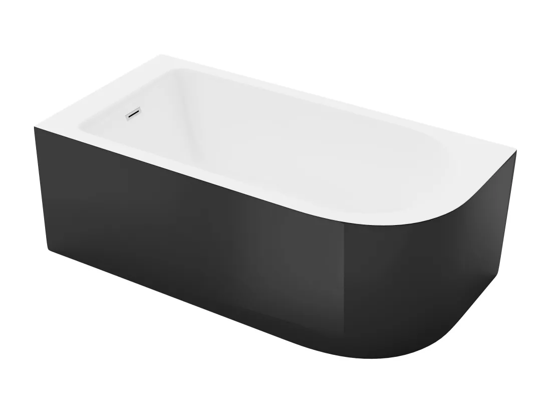Baignoire d'angle - 201L - 150 x 75 x 58 cm - Noir brillant - Angle gauche - ANIKA