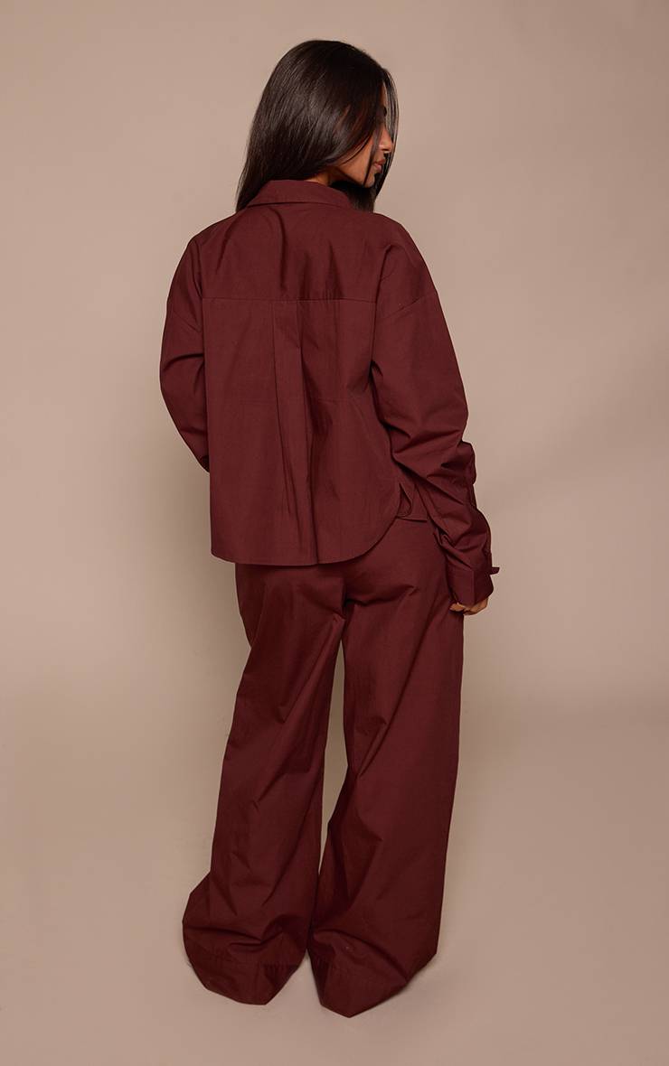 Chocolat Pantalon Large Aspect Lin Petite Ensemble Coordonné