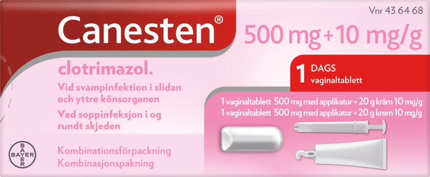 Canesten 500 mg vaginaltablett og 10 mg/g krem