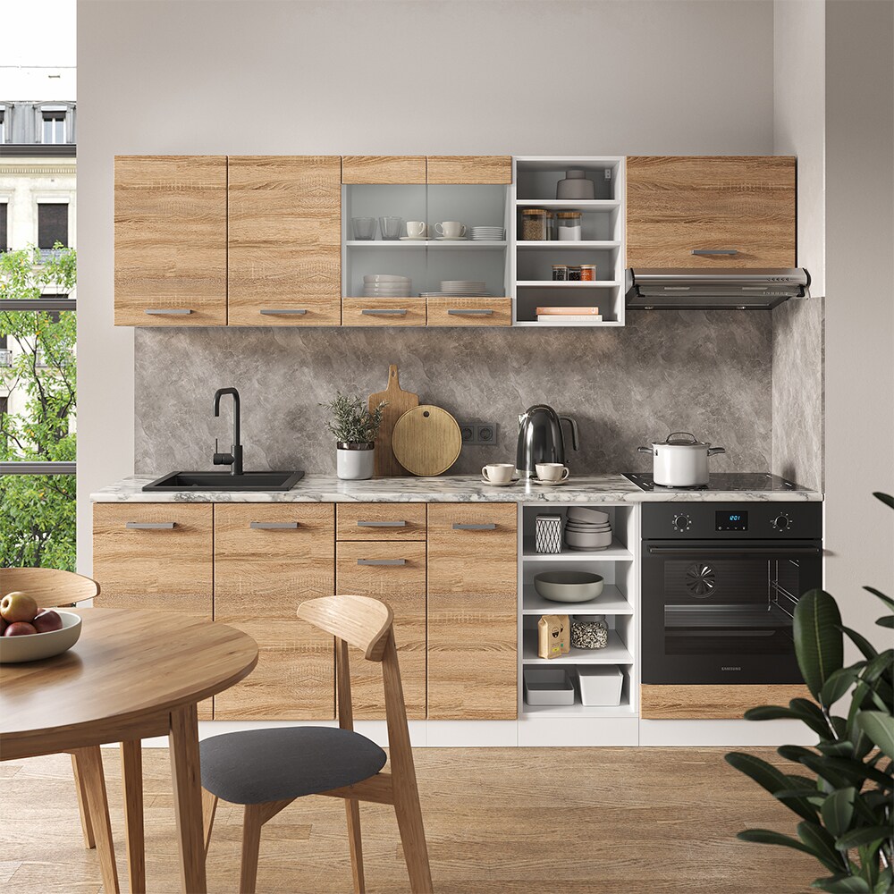 Vicco Küchenzeile Küchenblock Einbauküche R-Line 240 cm Weiß Sonoma Küche