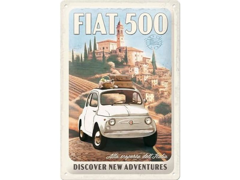 Nostalgic Art Schild Fiat 500 New Adventures Mehrfarbig Dekoratives Blechschild