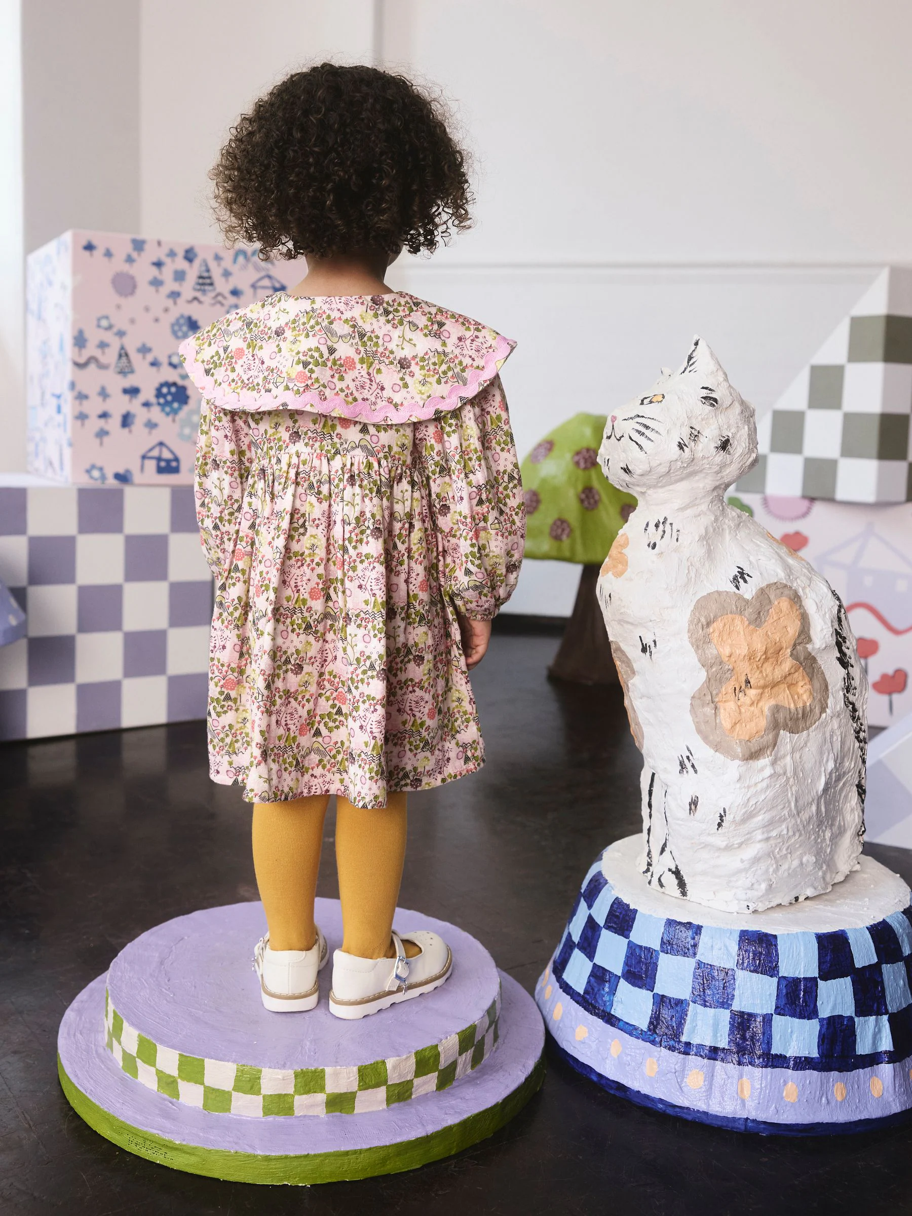 Cath Kidston Oker Geel Print - Jurkje met kraag en lange mouwen (3mnd-8jr)
