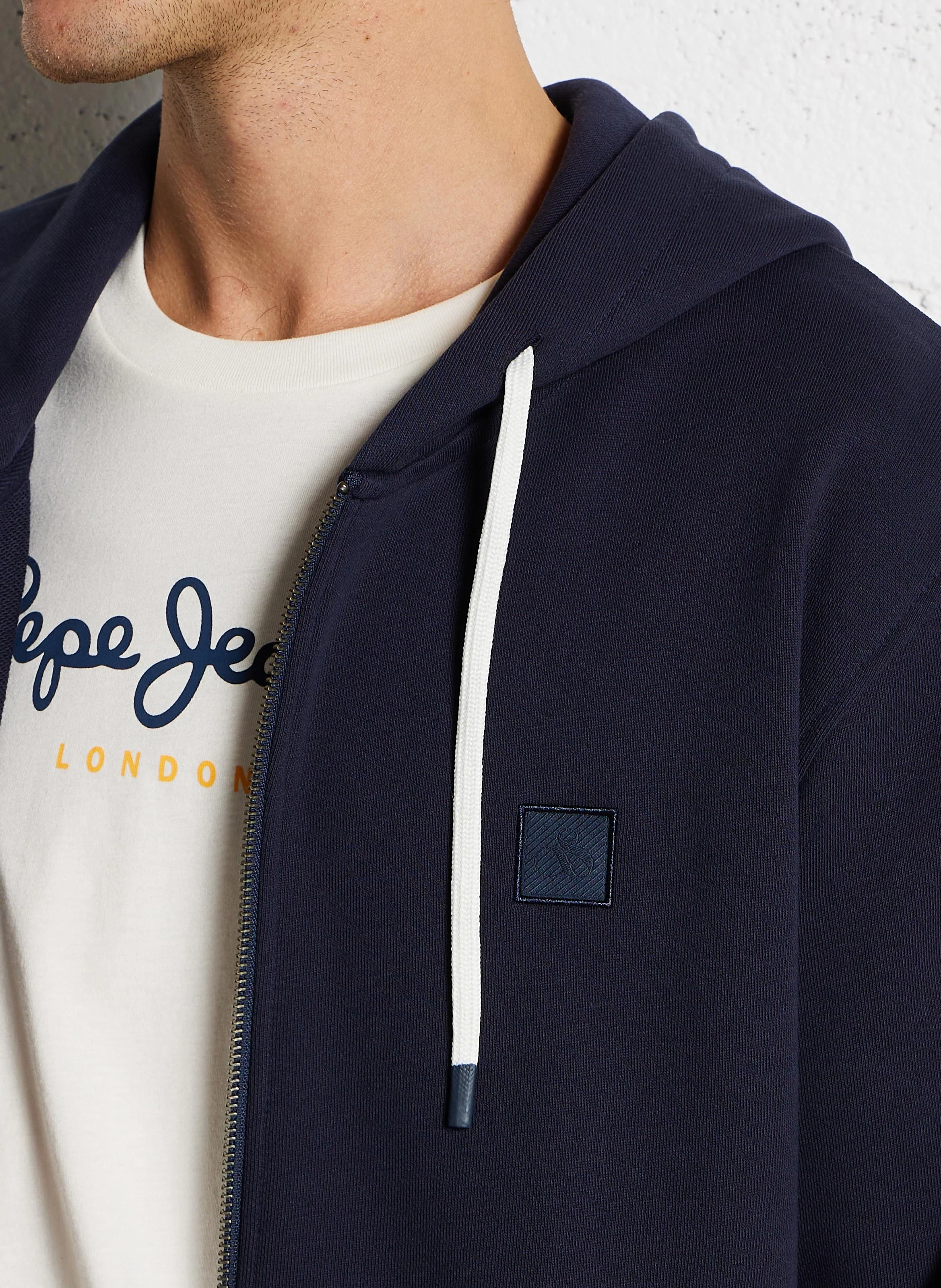 Sweat zippé à capuche en coton| Bleu