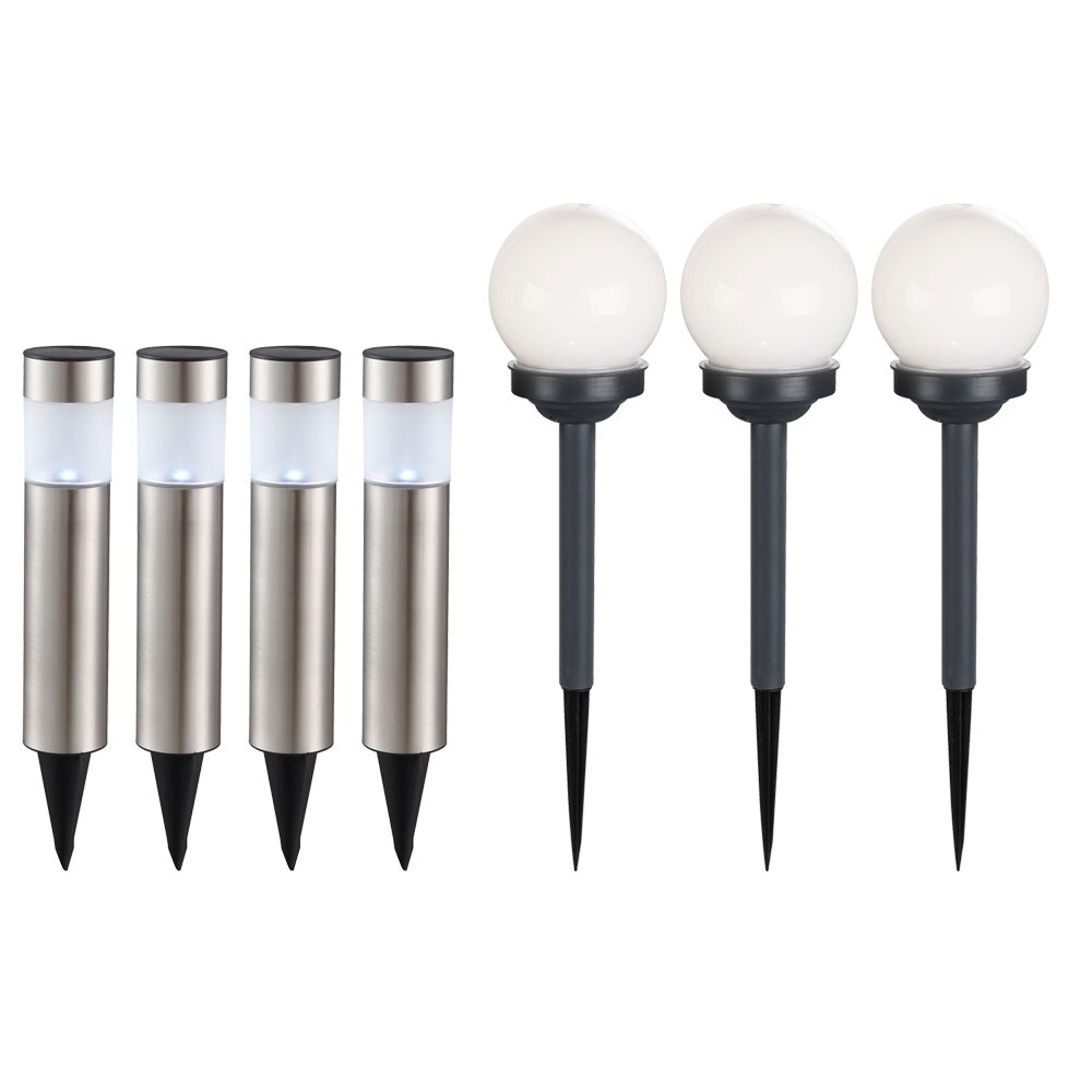 7er Set LED Solarleuchten, Säulen - und Kugel Design