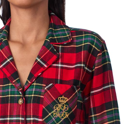 Lauren Ralph Lauren Notch Collar Pyjamassæt, Red Plaid, L