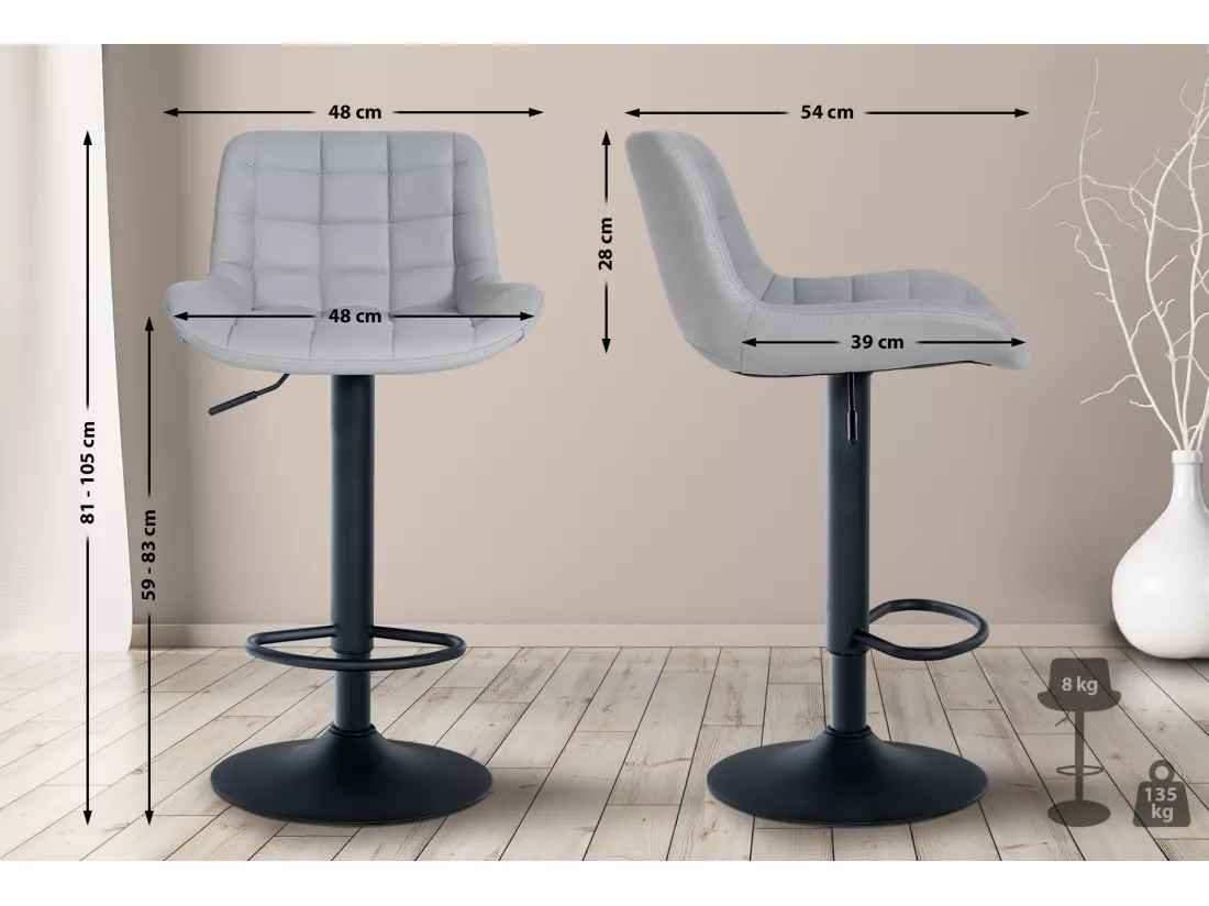 Lot de 2 Tabouret de bar - Similicuir - Gris - Tover