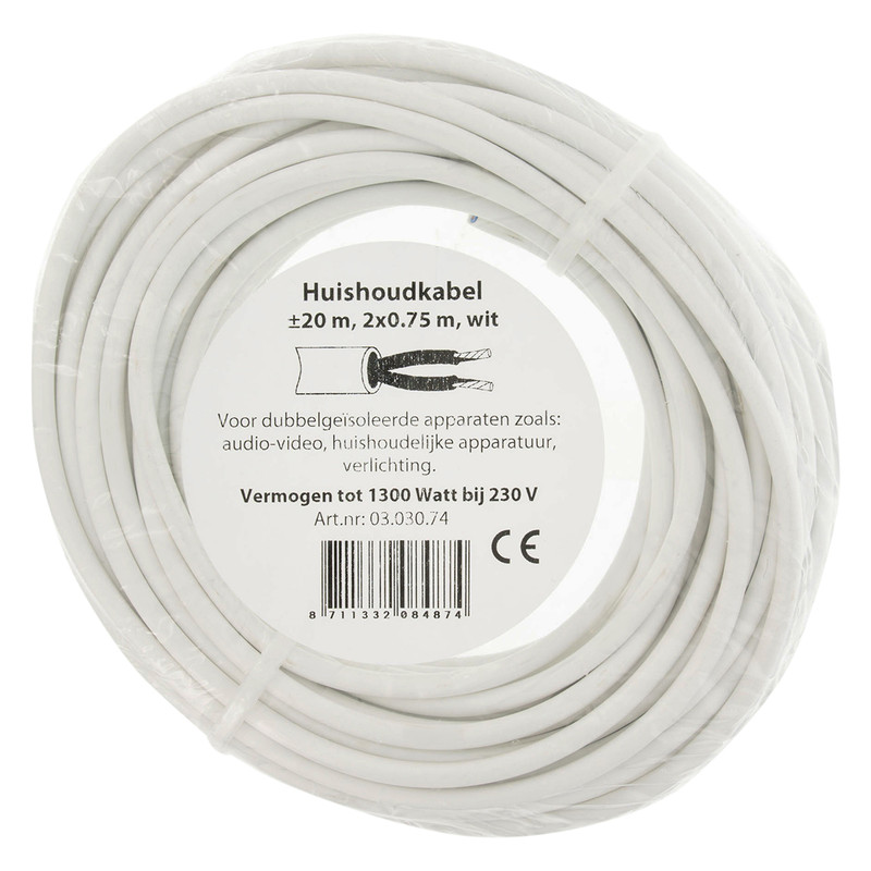 Huishoudkabel rond H03VV-F 20m 2x0,75mm² wit