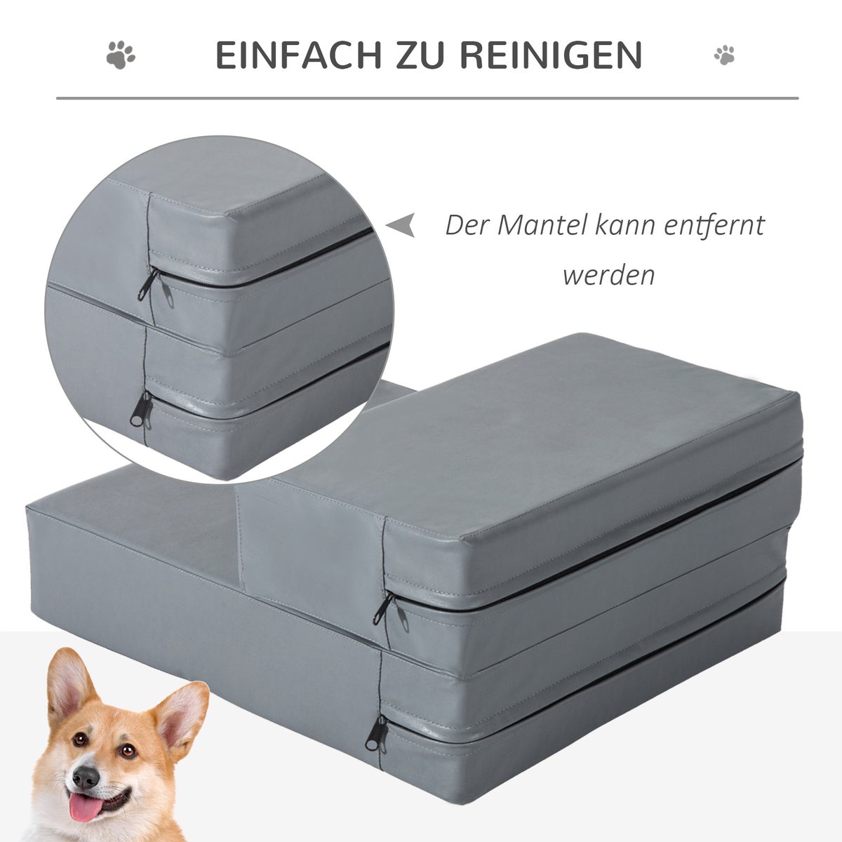 PawHut Huisdierentrap, L45 x B39 x H20 cm, PU, Schuim, Donkergrijs/Antracietgrijs