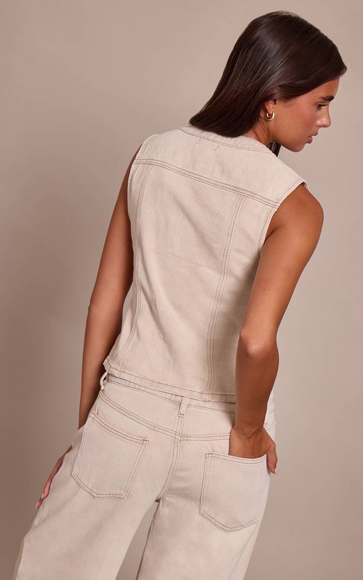 Gris Pierre Haut En Denim Sans Col Avec Boutonnage