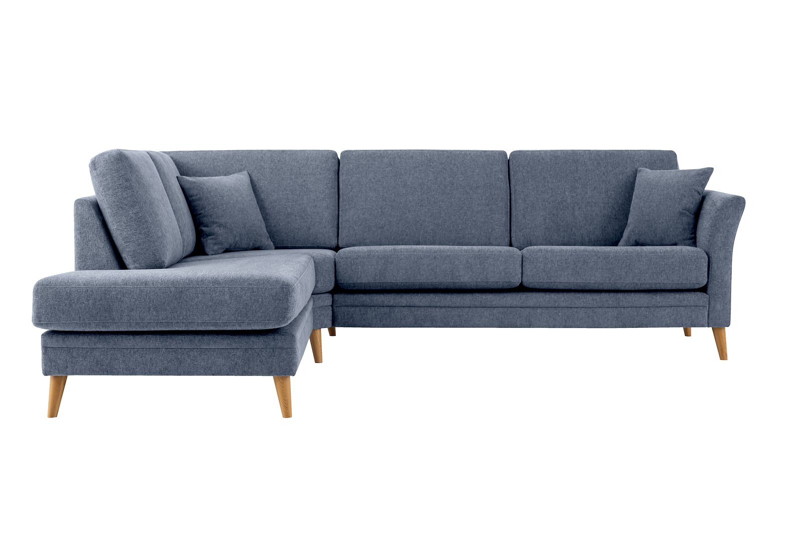 Eden hjørnesofa 2,5-seter med åpen ende venstre. Tekstil Thor 16/1 Light Blue med ben i eik natur (15137).