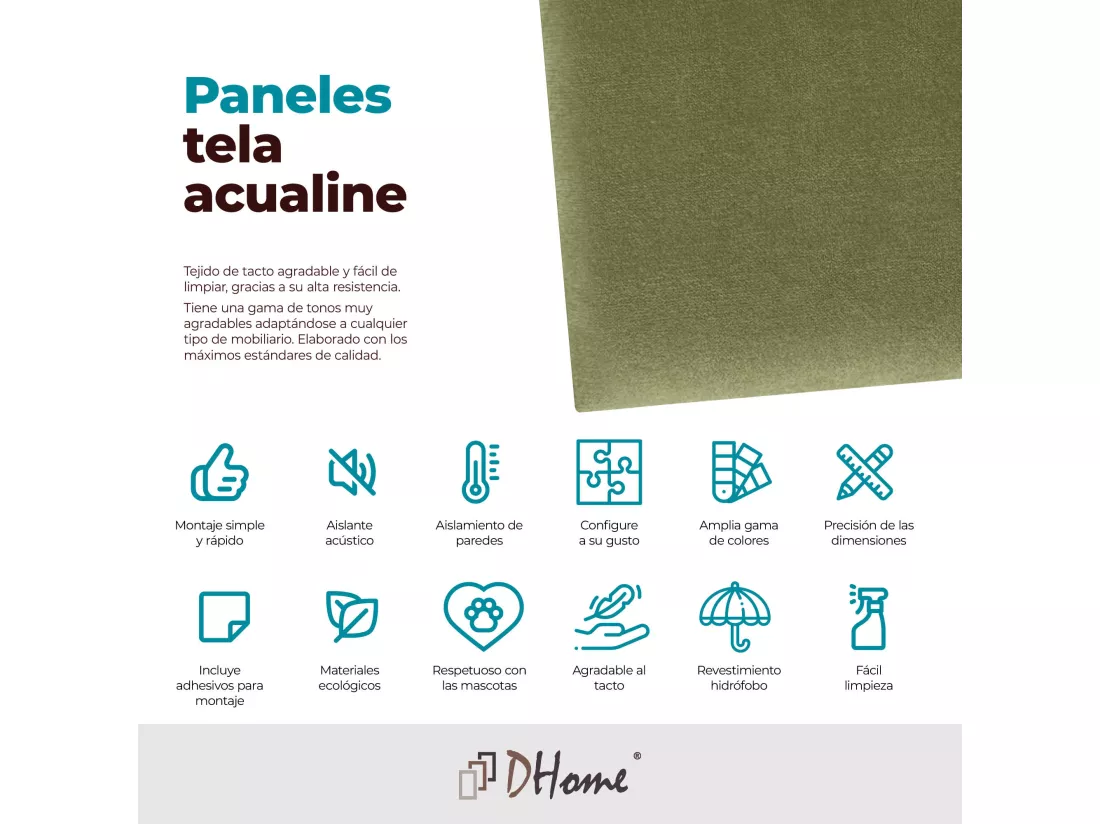 DHOME Lot de 8 Panneaux Rembourrés en Tissu Aqualine Autocollants pour Mur Acoustiques Absorbants Protection contre les Chocs (Vert, 60x60cm, x8)