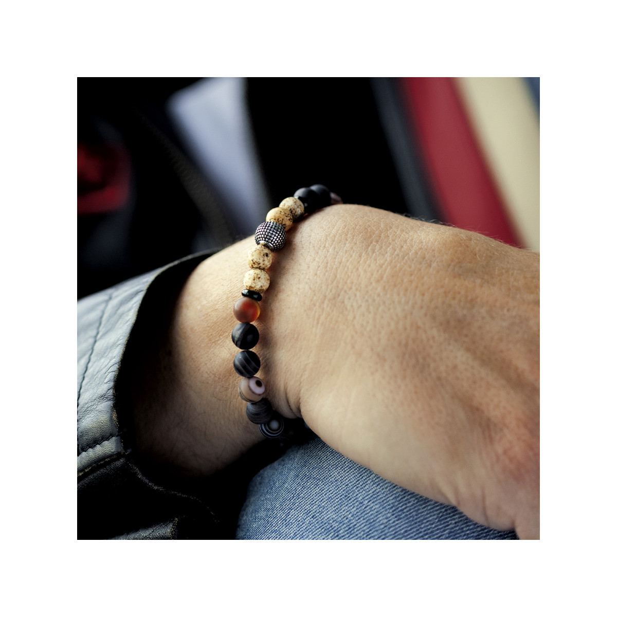 Bracelet acier et agates 21 cm