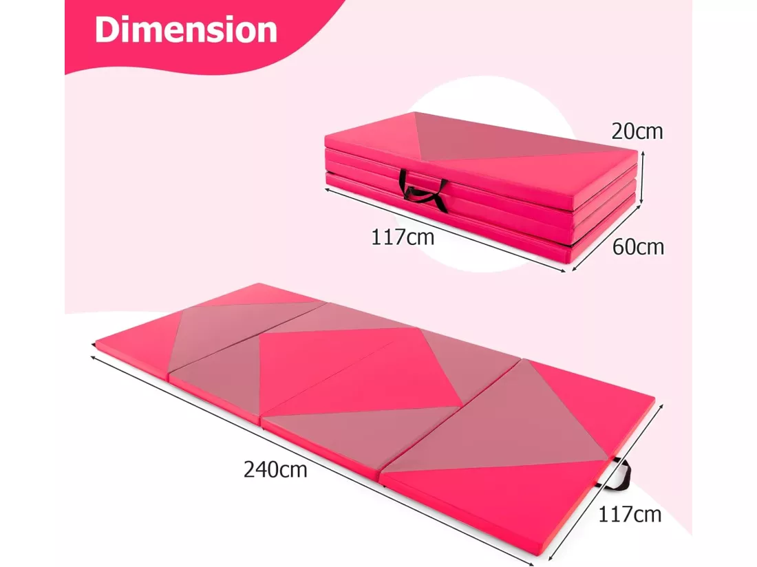 Tapis de Gymnastique Pliable Epais 240x117x5CM, Matelas d'Entrainement en Mousse et PU avec Poignées, pour Gymnastes Entraînements Sportifs Yoga (Rose et Rouge)