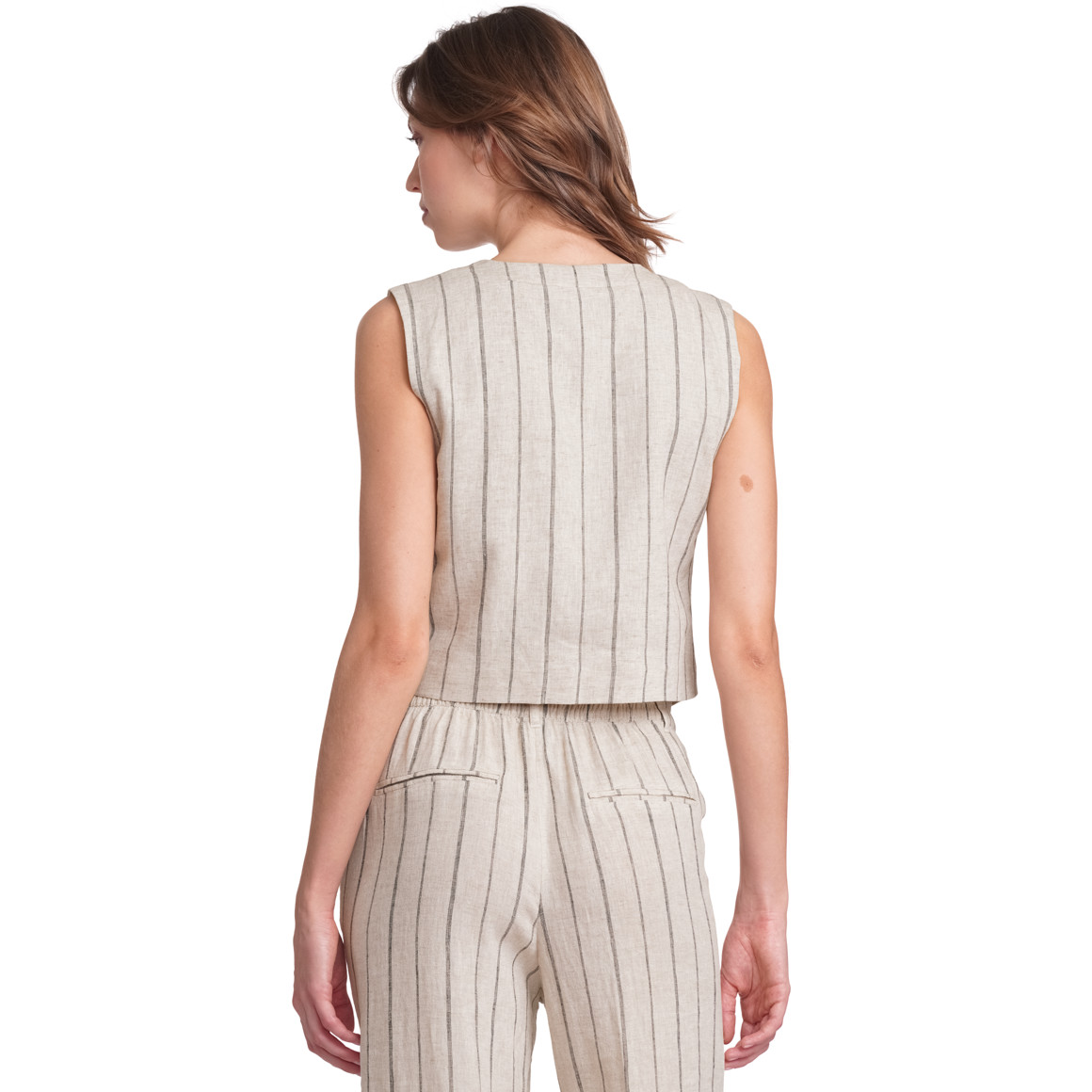 Gina Collection Damen Leinen-Weste mit Streifen creme