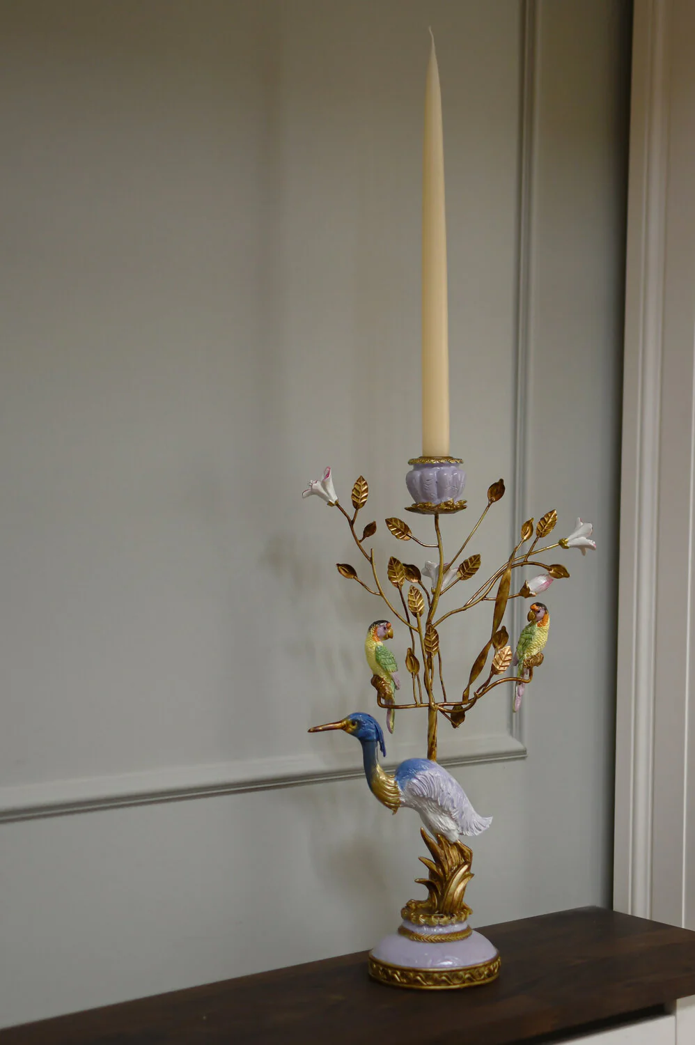 Bahne Interior  Lysestage med fugle og grene, lilla- H44 cm