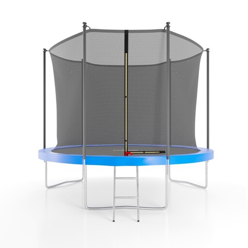 Cama elástica de 305 cm (10 pés) com rede de proteção para uso interno, tapete de segurança e escada.