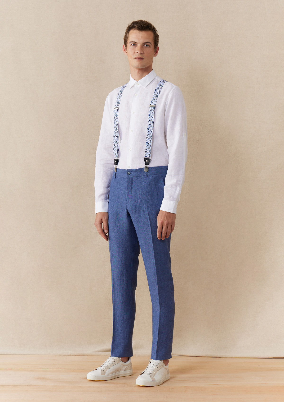 Pantalon coordonnable Slim en lin uni bleu azur