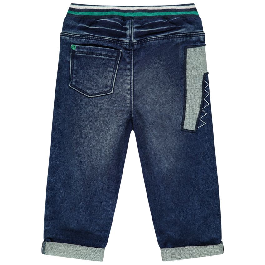 Jean effet used à taille élastiquée et crocodile brodé - Bleu