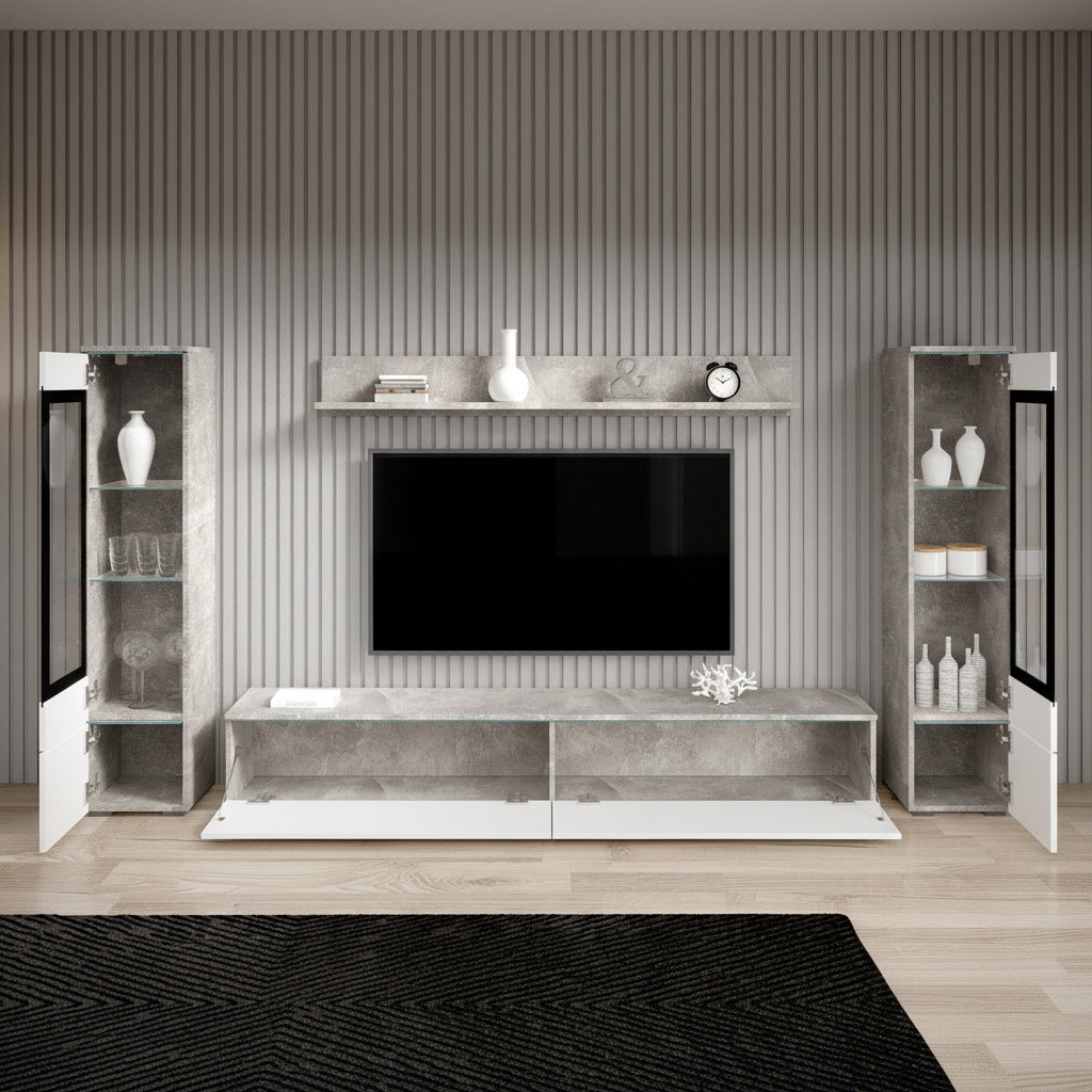 Variety - Wandmeubel - Wit/betonlook - 180x33x132 cm
