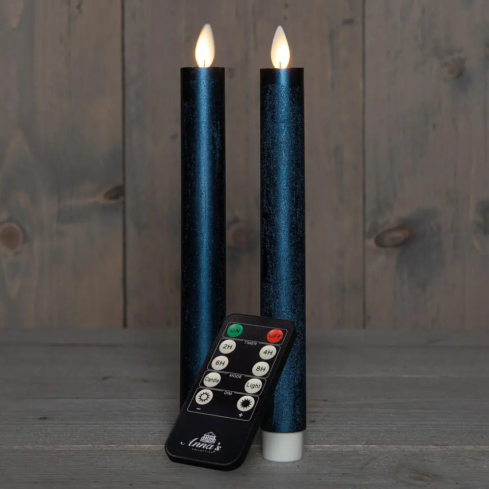 Anna's Collection LED dinerkaarsen - 2x - metallic blauw - 23 cm