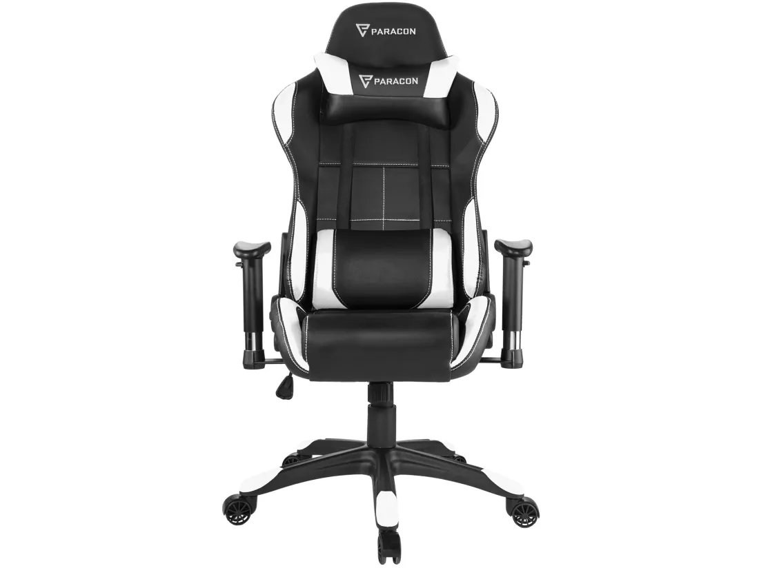 Paracon Rogue Fauteuil de gamer avec oreiller cervical et soutien lombaire, blanc.