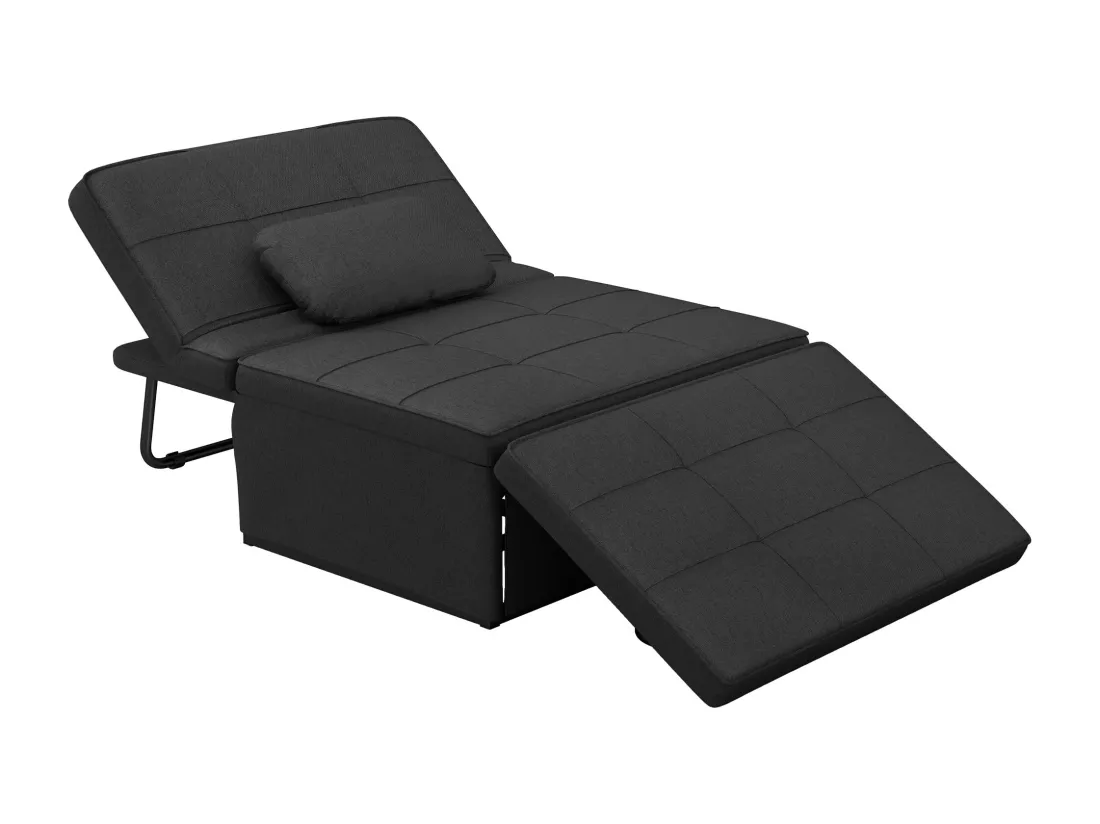 Fauteuil chauffeuse chaise longue pouf 3 en 1 dossier inclinable 5 niveaux repose-pied rabattable châssis métal noir lin noir