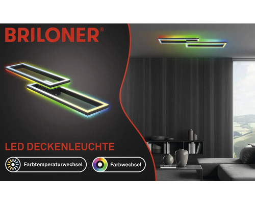 Dimbare LED-plafondlamp, 2 x 21 W, 2500 lm, 2700 K-6500 K CCT RGB, 10 x 119,5 x 27,5 cm, zwart, met nachtlampfunctie, geheugenfunctie en afstandsbediening.
