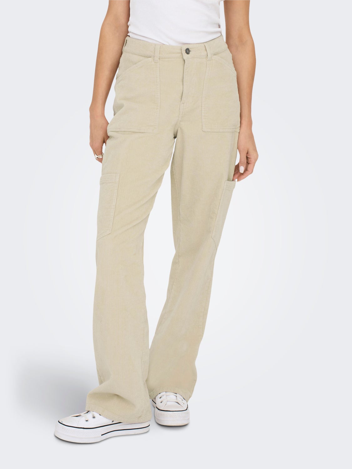 ONLVOX-GLOBAL Hohe Taille Gerade geschnitten Cargo-Hose Oatmeal