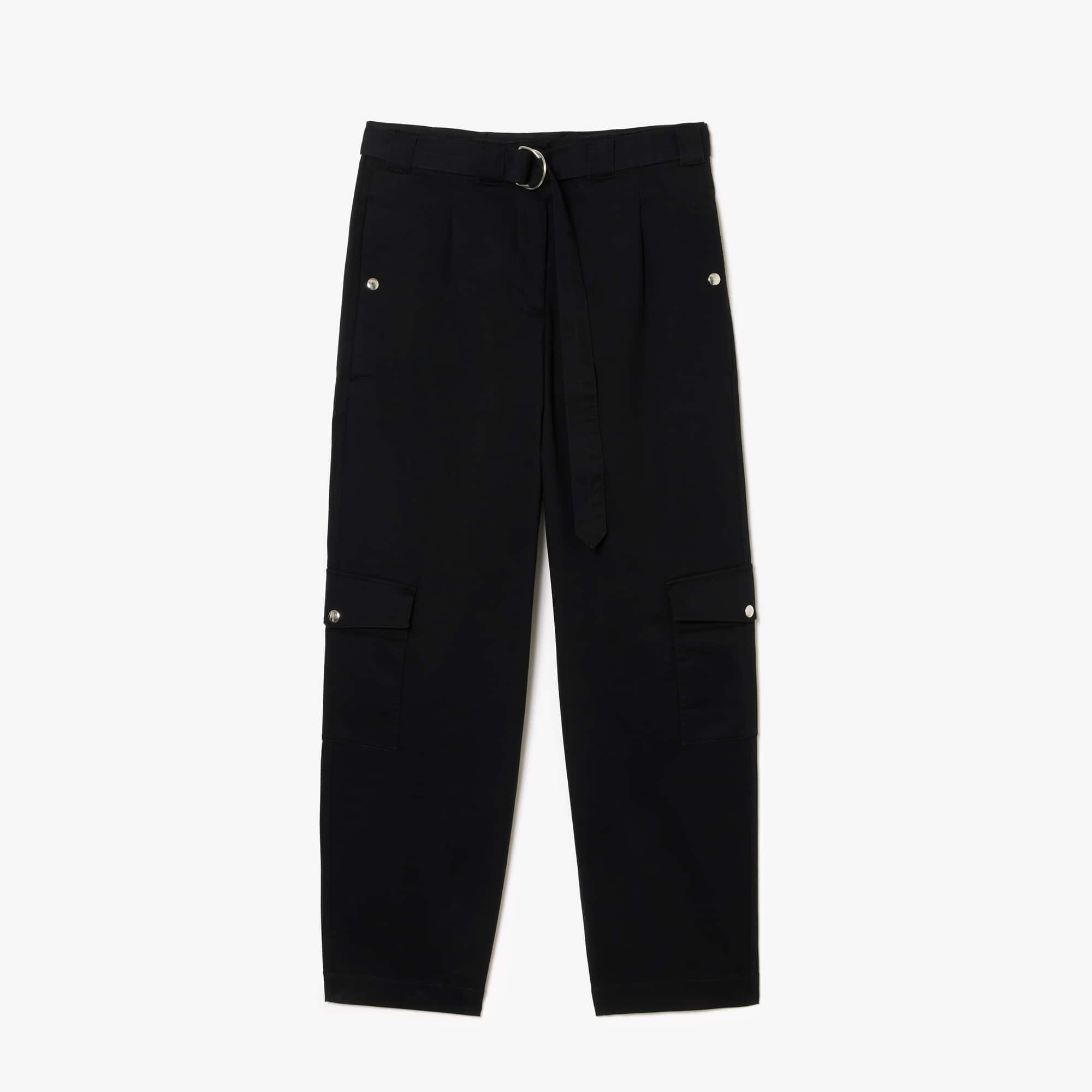 Pantalon cargo en gabardine de coton extensible Pantalons & Shorts - Noir - Lacoste - Femme